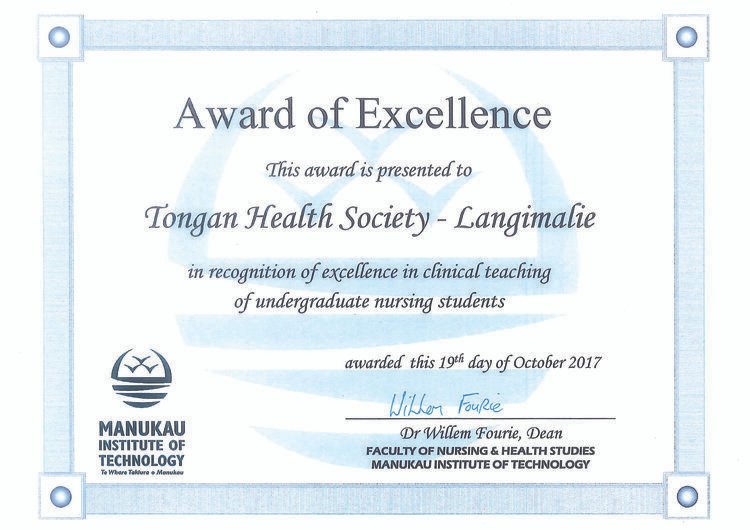 Manukau Institute of Technology Certificate of Excellence